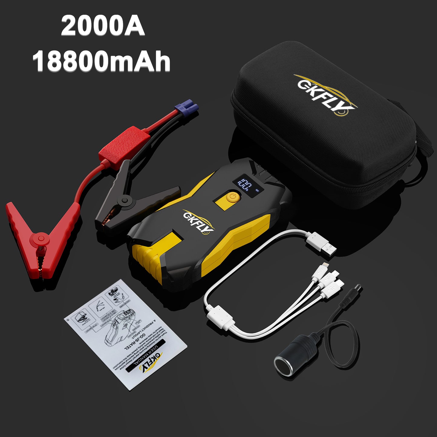 GKFLY M43 Portable Car Jump Starter 18000mAh Power Bank Car Booster Charger 12V Starting Device Petrol Diesel Car Emergency Booster